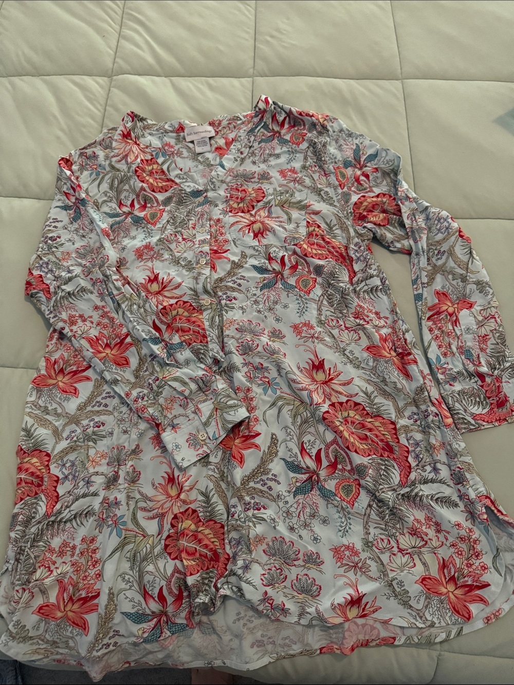 #0097 - Soft Surroundings Blue Floral Long sleeved Tunic Blouse size XL